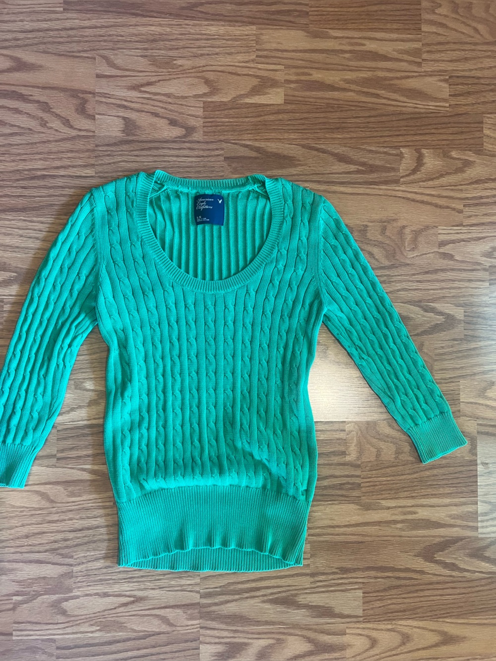 American Eagle Outfitters Bright Green Cable-Knit Crew Sweater